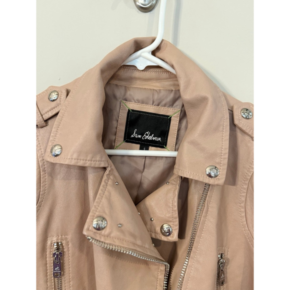 Sam Edelman Blush Faux Leather Moto Jacket Women’s Small Pink Zip Biker - Picture 7 of 8